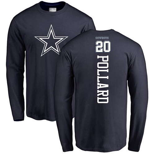 Men Dallas Cowboys Navy Blue Tony Pollard Backer #20 Long Sleeve Nike NFL T Shirt->nfl t-shirts->Sports Accessory